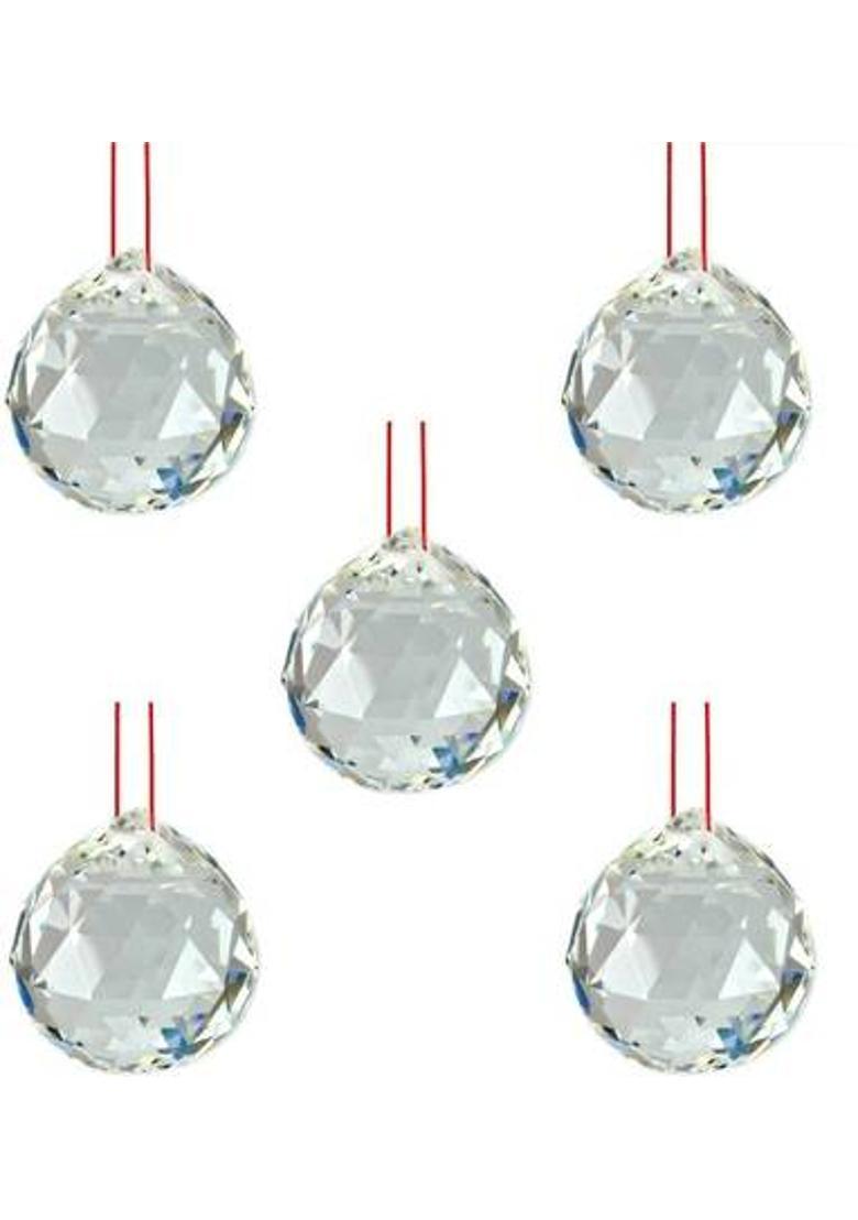 Feng Shui Art Vastu / 5 Crystal Ball For goodluck, Happyness and prosperity Decorative Showpiece - 20 cm&nbsp;&nbsp;(Crystal, White) - Indya