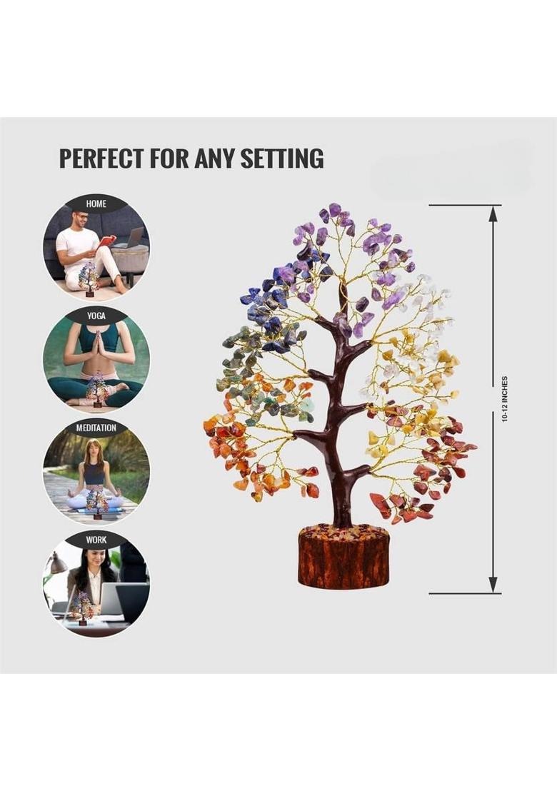 VIBESLE 300 Beads Crystal Tree/7 Chakra Crystal Tree/Showpiece Decorative Showpiece - 25 cm&nbsp;&nbsp;(Stone, Multicolor) - Indya