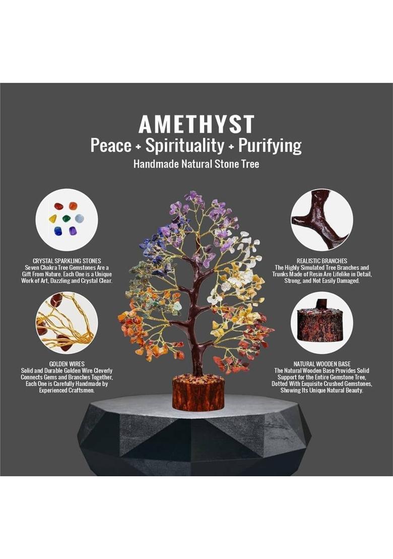 VIBESLE 300 Beads Crystal Tree/7 Chakra Crystal Tree/Showpiece Decorative Showpiece - 25 cm&nbsp;&nbsp;(Stone, Multicolor) - Indya