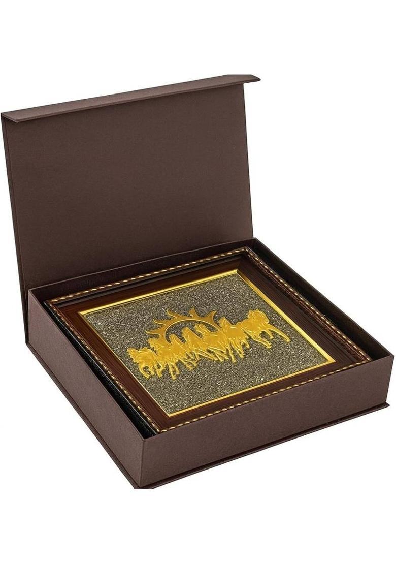 7 decore Certified 7 Running Horses with Sun Pyrite Fram for Living Room,Office & Gifting Decorative Showpiece - 17.78 cm&nbsp;&nbsp;(Crystal, Multicolor) - Indya