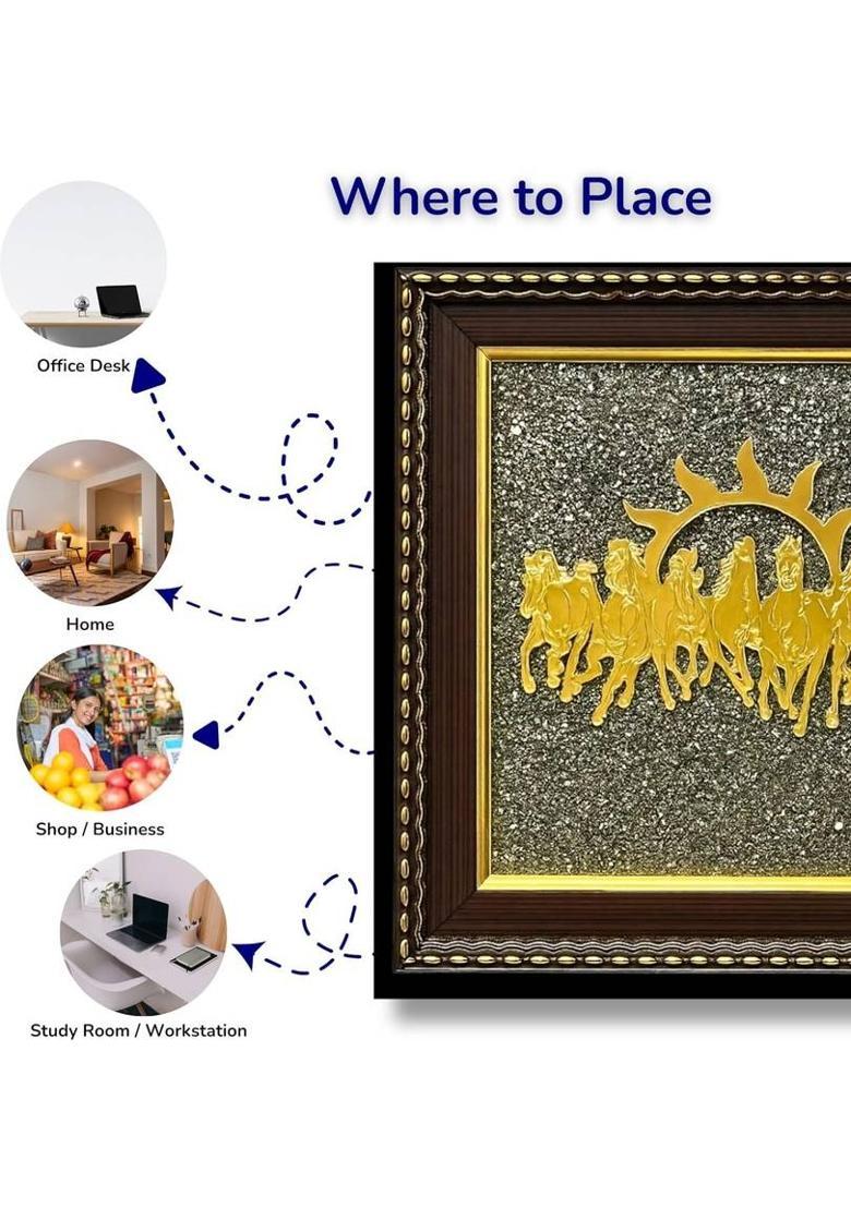 7 decore Certified 7 Running Horses with Sun Pyrite Fram for Living Room,Office & Gifting Decorative Showpiece - 17.78 cm&nbsp;&nbsp;(Crystal, Multicolor) - Indya