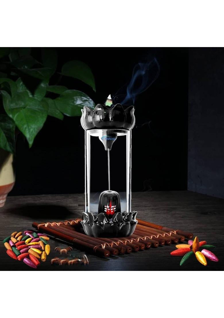 NIHARIKA HANDICRAFT Glass Shivling Backflow Smoke Fountain with10Cones HOME DECOR SHIV JI VASTU PUJA Decorative Showpiece - 22 cm&nbsp;&nbsp;(Glass, Multicolor) - Indya
