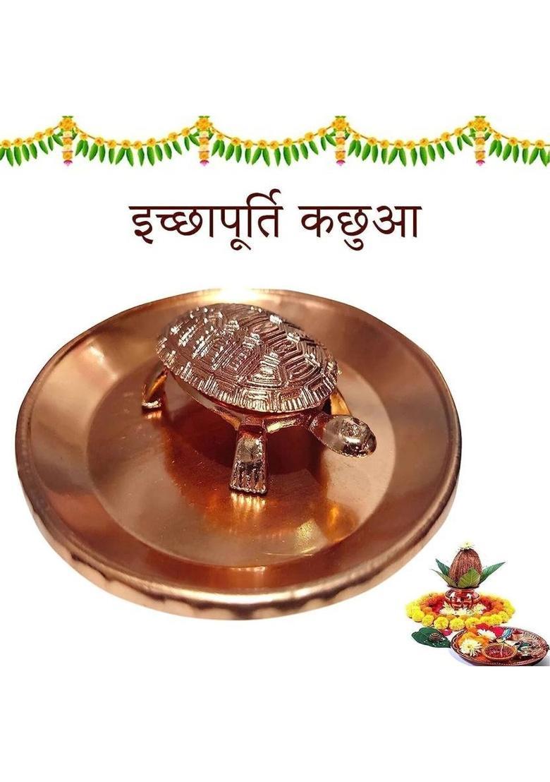 SAPTARISHI Mini Copper Plate with Turtle Tortoise Yantra Feng Shui Vastu and Good Luck. Decorative Showpiece - 7 cm&nbsp;&nbsp;(Copper, Gold) - Indya