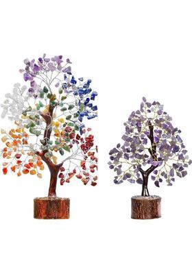 VIBESLE Seven Chakra Money Bonsai Tree of life Healing Feng Shui Statues & Figurines Decorative Showpiece - 25 cm&nbsp;&nbsp;(Stone, Multicolor)