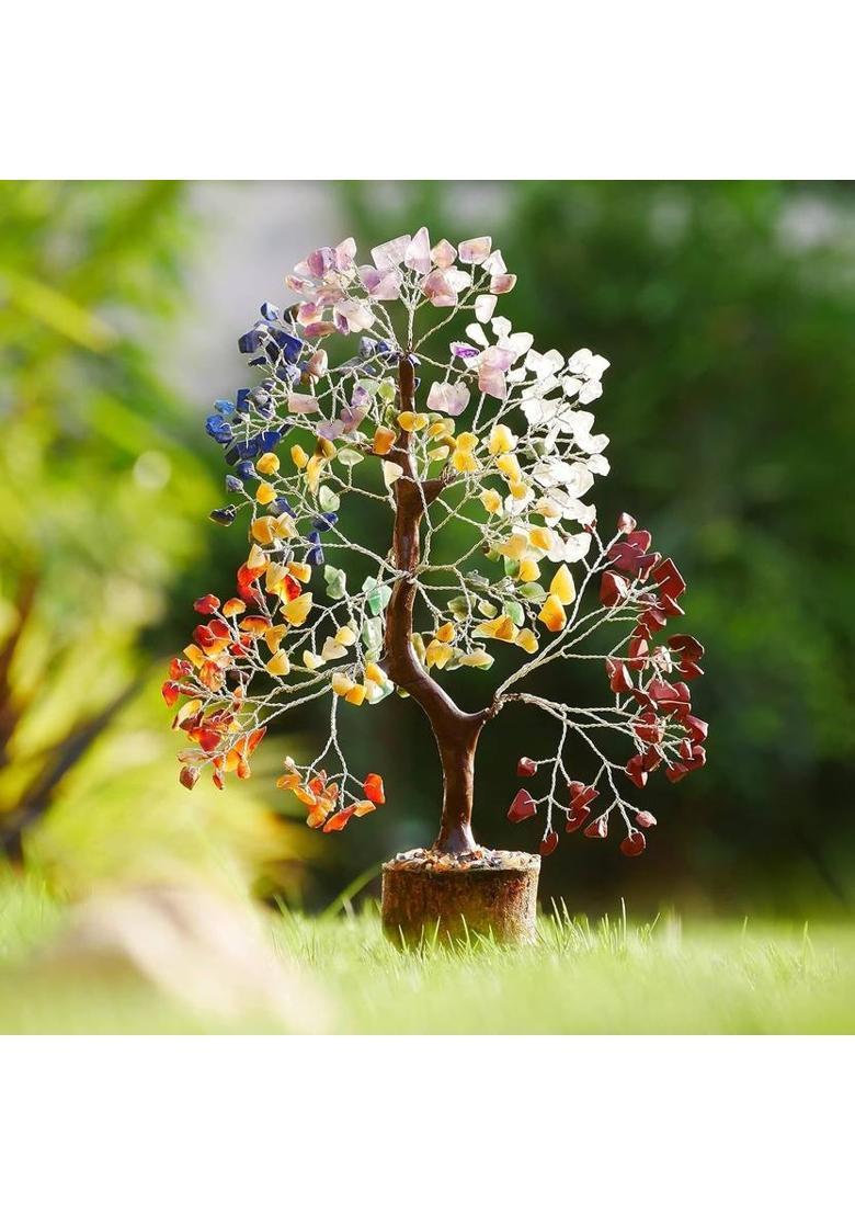 VIBESLE Seven Chakra Money Bonsai Tree of life Healing Feng Shui Statues & Figurines Decorative Showpiece - 25 cm&nbsp;&nbsp;(Stone, Multicolor) - Indya