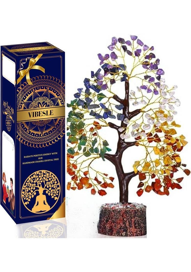 VIBESLE 7 Chakra Crystal Tree of Life| for Positive Energy, Good Luck Decorative Showpiece - 25 cm&nbsp;&nbsp;(Stone, Multicolor) - Indya