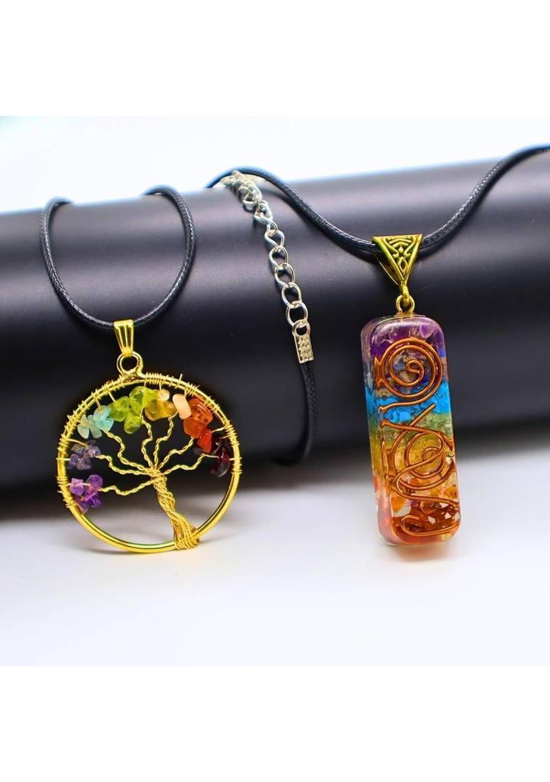 VIBESLE Seven Chakra Tree of Life - Crystal Tree for Positive Energy - Tree of Life Decorative Showpiece - 25 cm&nbsp;&nbsp;(Stone, Multicolor) - Indya