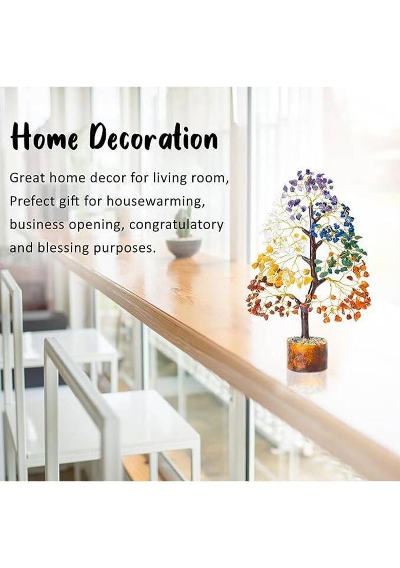 BHAGYA G 7 Chakra Crystal Tree 300 Beads for Home Decor, Vastu, Feng Shui Decorative Showpiece - 30 cm&nbsp;&nbsp;(Stone, Crystal, Wood, Brown) - Indya