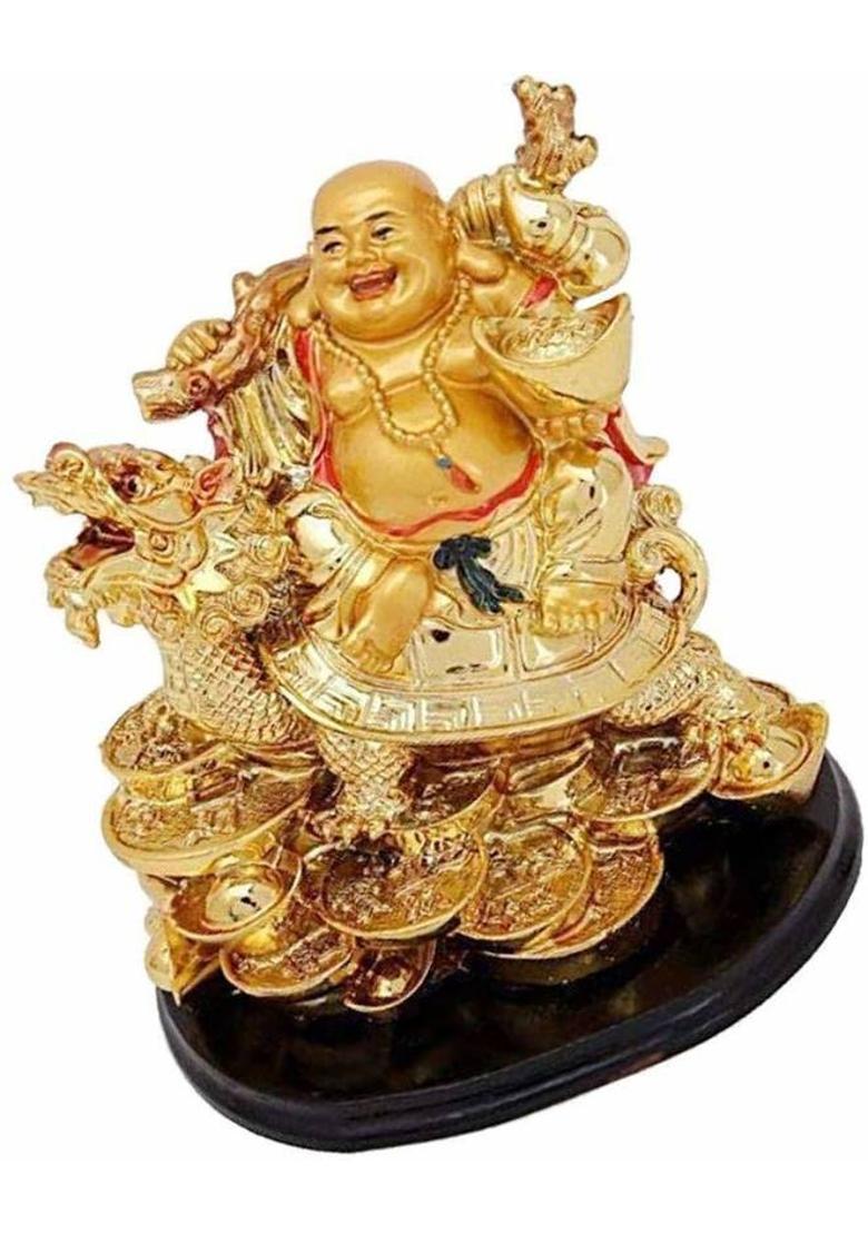 Ripe India Exclusive Feng Shui Lucky Laughing Buddha Decorative Showpiece - 14 cm&nbsp;&nbsp;(Polyresin, Gold) - Indya