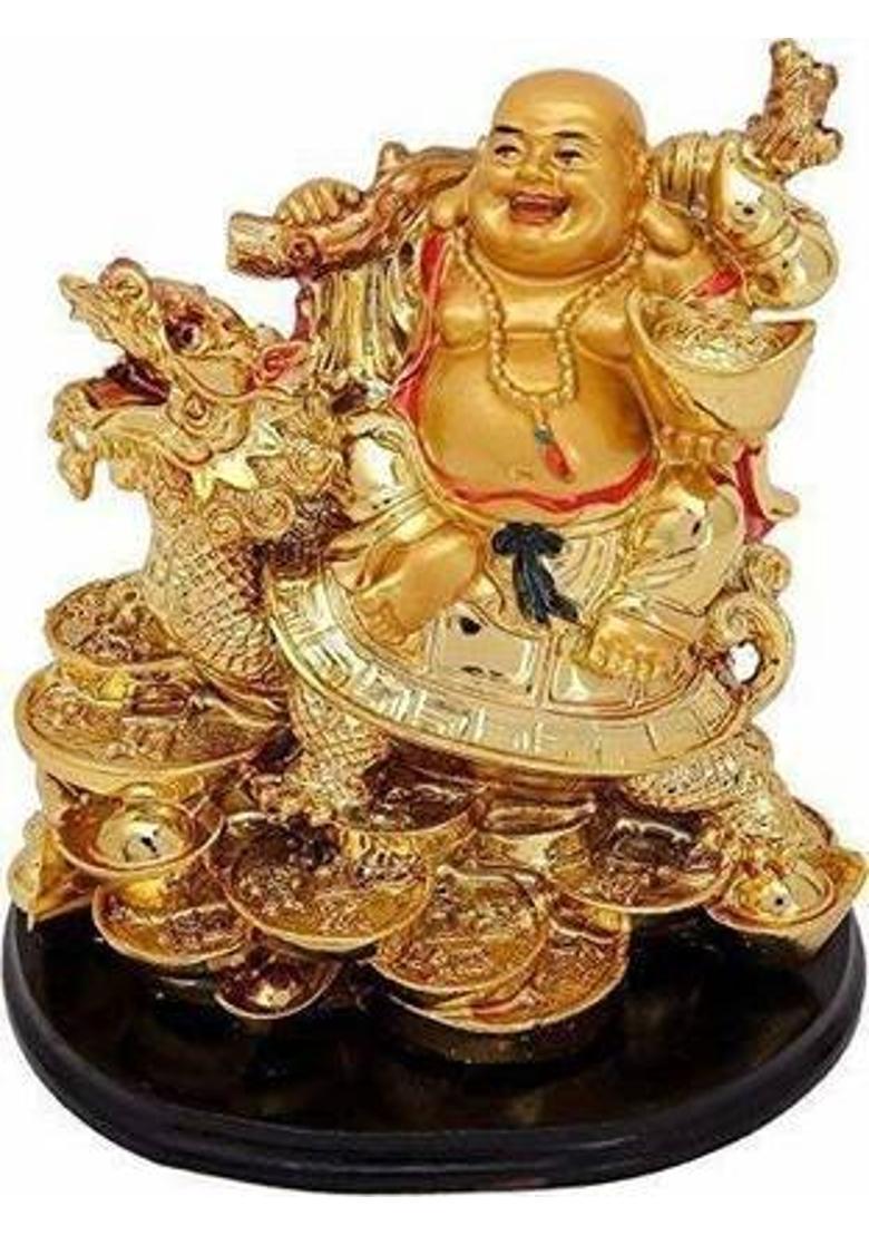 Ripe India Exclusive Feng Shui Lucky Laughing Buddha Decorative Showpiece - 14 cm&nbsp;&nbsp;(Polyresin, Gold) - Indya
