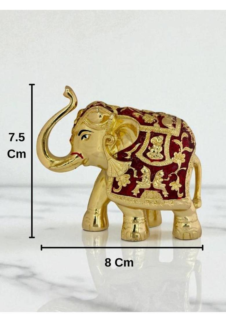 RN Jewellhub 24k Gold Plated Gajantlakshmi ( One pice )| High quality and Long-lasting Decorative Showpiece - 7.5 cm&nbsp;&nbsp;(Resin, Gold Plated, Red) - Indya