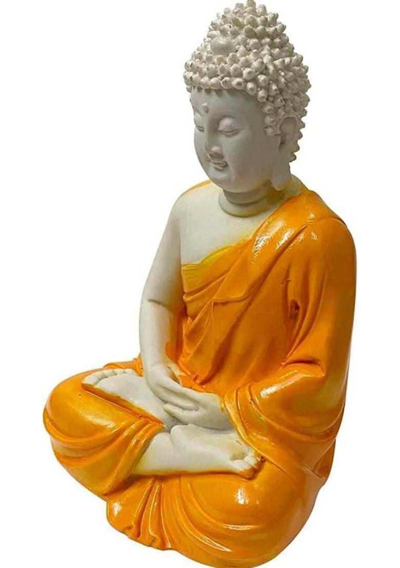 Vivastudio Handcrafted Polymarble Meditation/Dhyan Buddha Statue Lord Figurine/Idol Decorative Showpiece - 9 cm&nbsp;&nbsp;(Resin, Orange) - Indya
