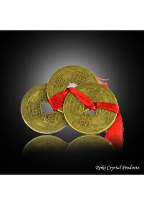 REIKI CRYSTAL PRODUCTS Feng Shui Set Of 3 Lucky Coins For Wealth and Achievement Good Luck & Prosperity Decorative Showpiece - 7 cm&nbsp;&nbsp;(Brass, Gold)