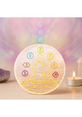 Astrotalk 7 Chakra Selenite Charging Plate | Recharging & Cleansing Crystals | Decorative Showpiece - 1.1 cm&nbsp;&nbsp;(Crystal, White)