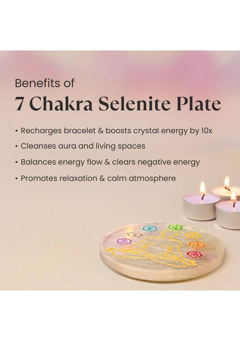 Astrotalk 7 Chakra Selenite Charging Plate | Recharging & Cleansing Crystals | Decorative Showpiece - 1.1 cm&nbsp;&nbsp;(Crystal, White) - Indya