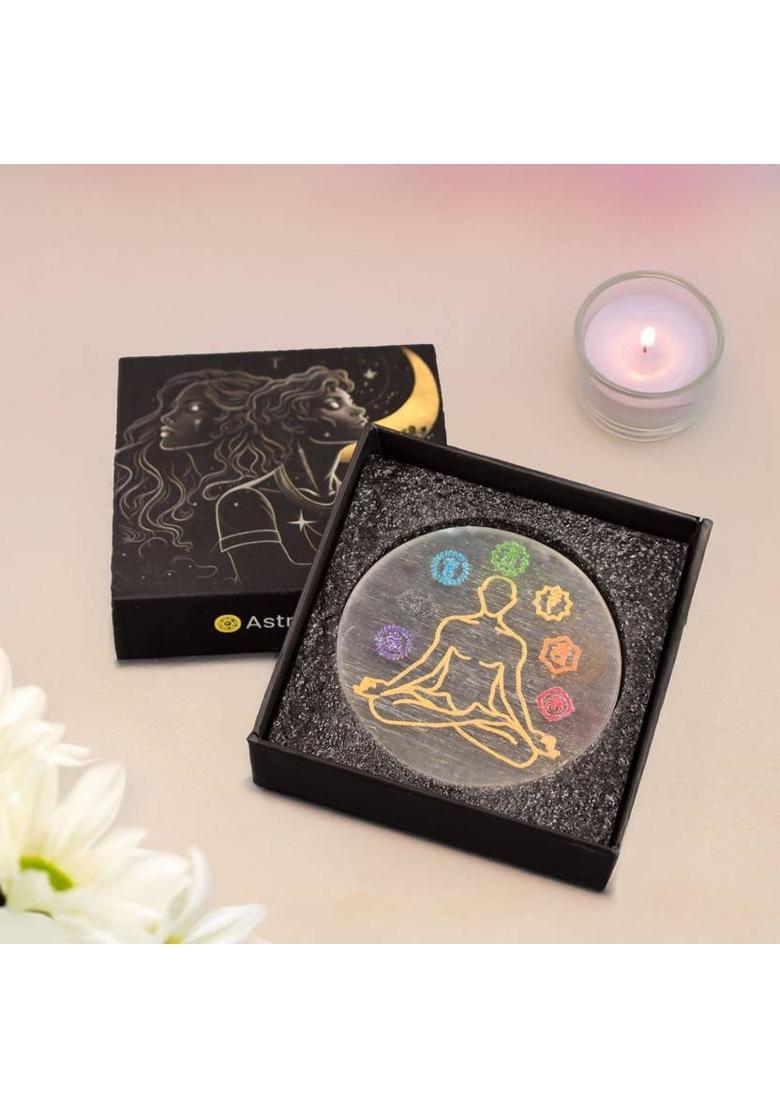 Astrotalk 7 Chakra Selenite Charging Plate | Recharging & Cleansing Crystals | Decorative Showpiece - 1.1 cm&nbsp;&nbsp;(Crystal, White) - Indya