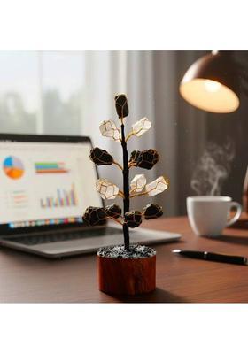 MIRAN AGATE TREE RAW SELENITE AND BLACK TOURMALINE Decorative Showpiece - 25 cm&nbsp;&nbsp;(Crystal, Black, White)