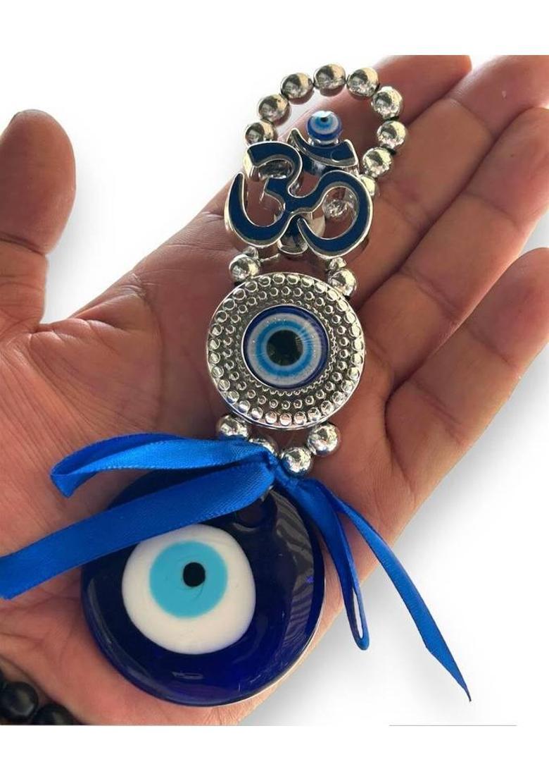 SpiritCrafts Om Evil Eye With Blue Eye Pendant For Car, Home Office For Protection - Blessing Decorative Showpiece - 15 cm&nbsp;&nbsp;(Plastic, Blue) - Indya