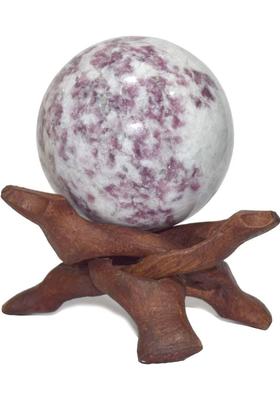 Healings4u Sphere Lepidolite Size 2.5-3 Inch & One Wooden Ball stand Natural Crystal Ball Sphere Vastu Reiki Chakra Healing Decorative Showpiece - 7 cm&nbsp;&nbsp;(Stone, Purple)