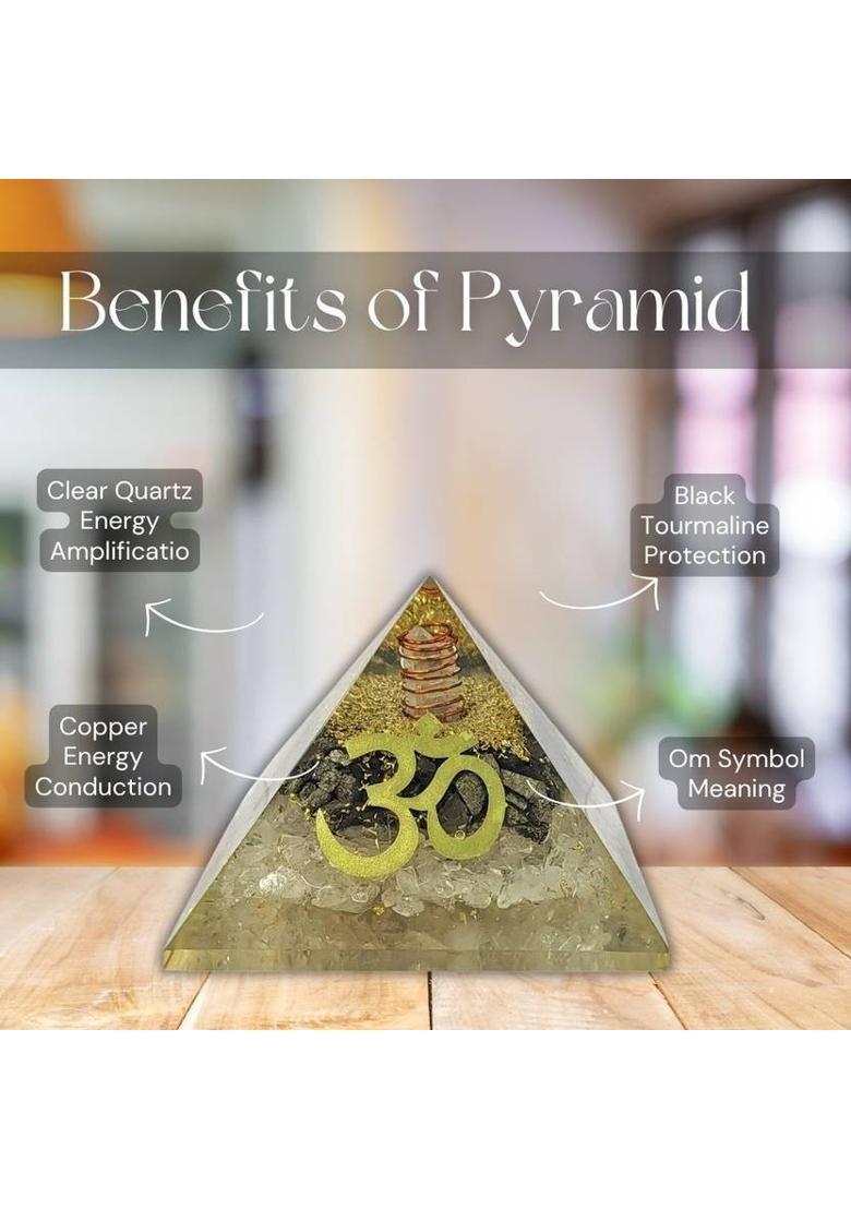 Calminds OM Pyramid crystal for home, Vastu Correction, Spiritual Growth,Chakra Healing Decorative Showpiece - 8 cm&nbsp;&nbsp;(Crystal, Yellow) - Indya