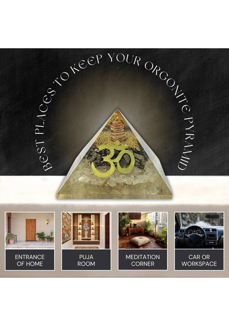 Calminds OM Pyramid crystal for home, Vastu Correction, Spiritual Growth,Chakra Healing Decorative Showpiece - 8 cm&nbsp;&nbsp;(Crystal, Yellow) - Indya