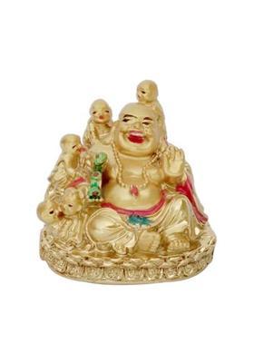 Feng Shui Art Vastu / Laughing Buddha With 5 Children For Health , Wealth, Happyness & Good Luck Decorative Showpiece - 7 cm&nbsp;&nbsp;(Polyresin, Gold)