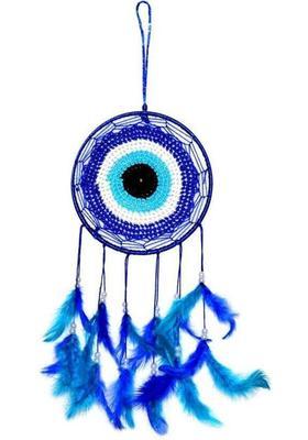 shutupnshop Blue Evil Eye Dream Catcher Wall Hanging for Positive Energy and Protections Decorative Showpiece - 35 cm&nbsp;&nbsp;(Feather, Multicolor)