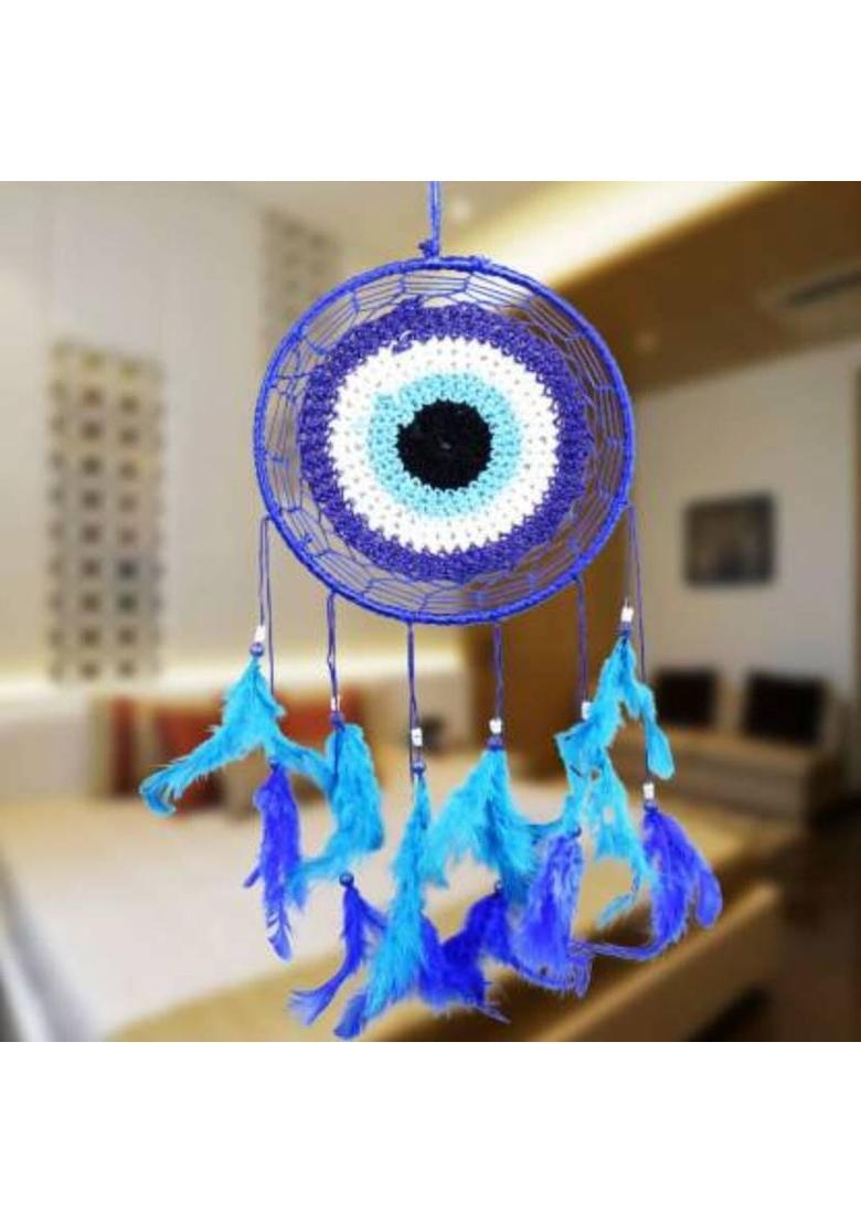 shutupnshop Blue Evil Eye Dream Catcher Wall Hanging for Positive Energy and Protections Decorative Showpiece - 35 cm&nbsp;&nbsp;(Feather, Multicolor) - Indya