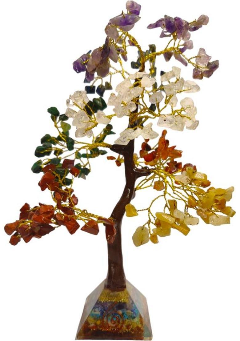 Sawcart Seven Chakra Crystal Bonsai Money Tree With Pyramid Base Feng Shui Home Decor Decorative Showpiece - 30 cm&nbsp;&nbsp;(Crystal, Stone, Multicolor) - Indya