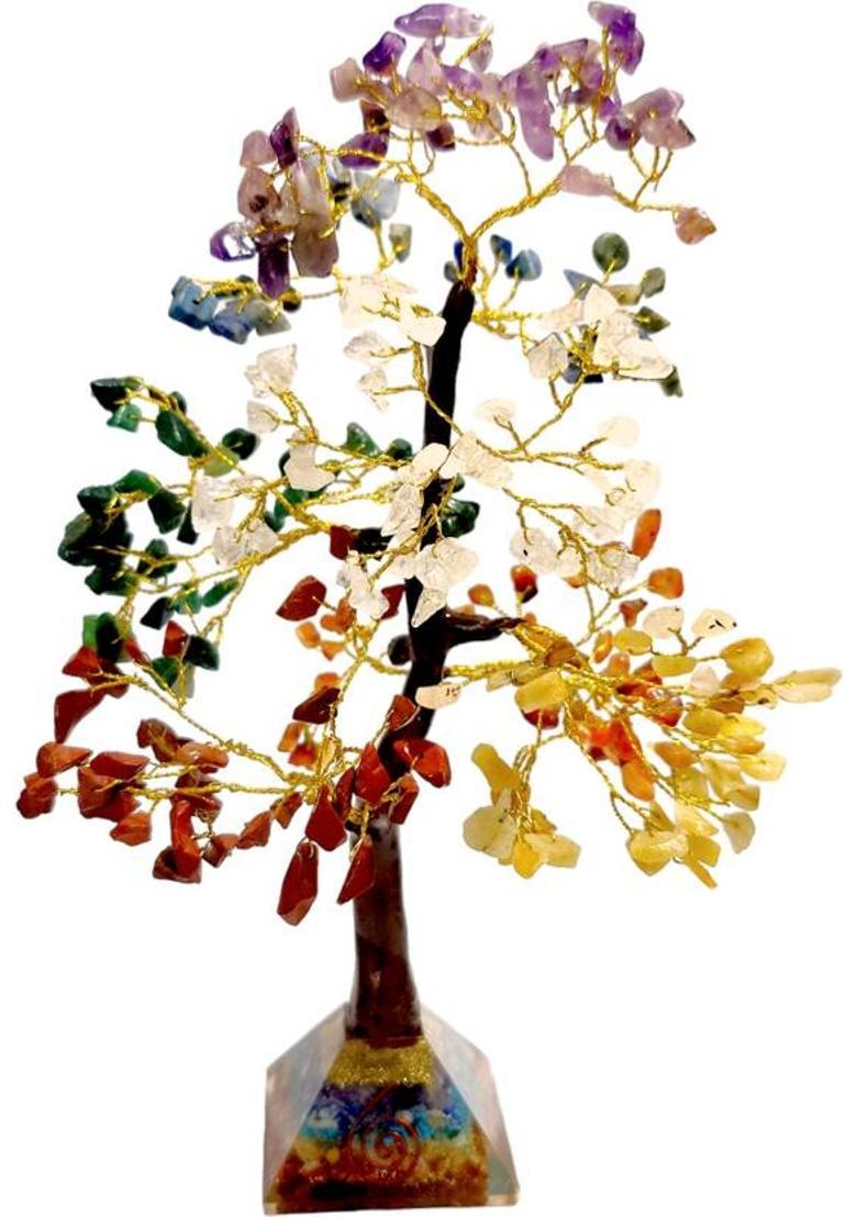 Sawcart Seven Chakra Crystal Bonsai Money Tree With Pyramid Base Feng Shui Home Decor Decorative Showpiece - 30 cm&nbsp;&nbsp;(Crystal, Stone, Multicolor) - Indya
