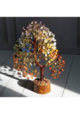 BHAGYA G 7 Chakra Crystal Tree 300 Beads for Energy Healing Meditation Home Office Decor Decorative Showpiece - 12 cm&nbsp;&nbsp;(Crystal, Brown)