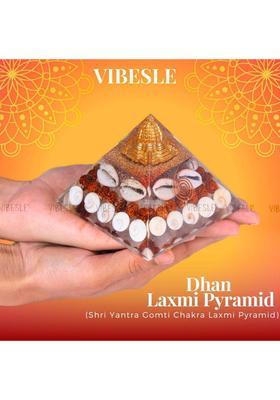 VIBESLE Original Dhan Laxmi Pyramid, Shree Yantra Wealth Money Magnet Lakshmi Pyramid Decorative Showpiece - 10 cm&nbsp;&nbsp;(Resin, Copper, Crystal, Multicolor)