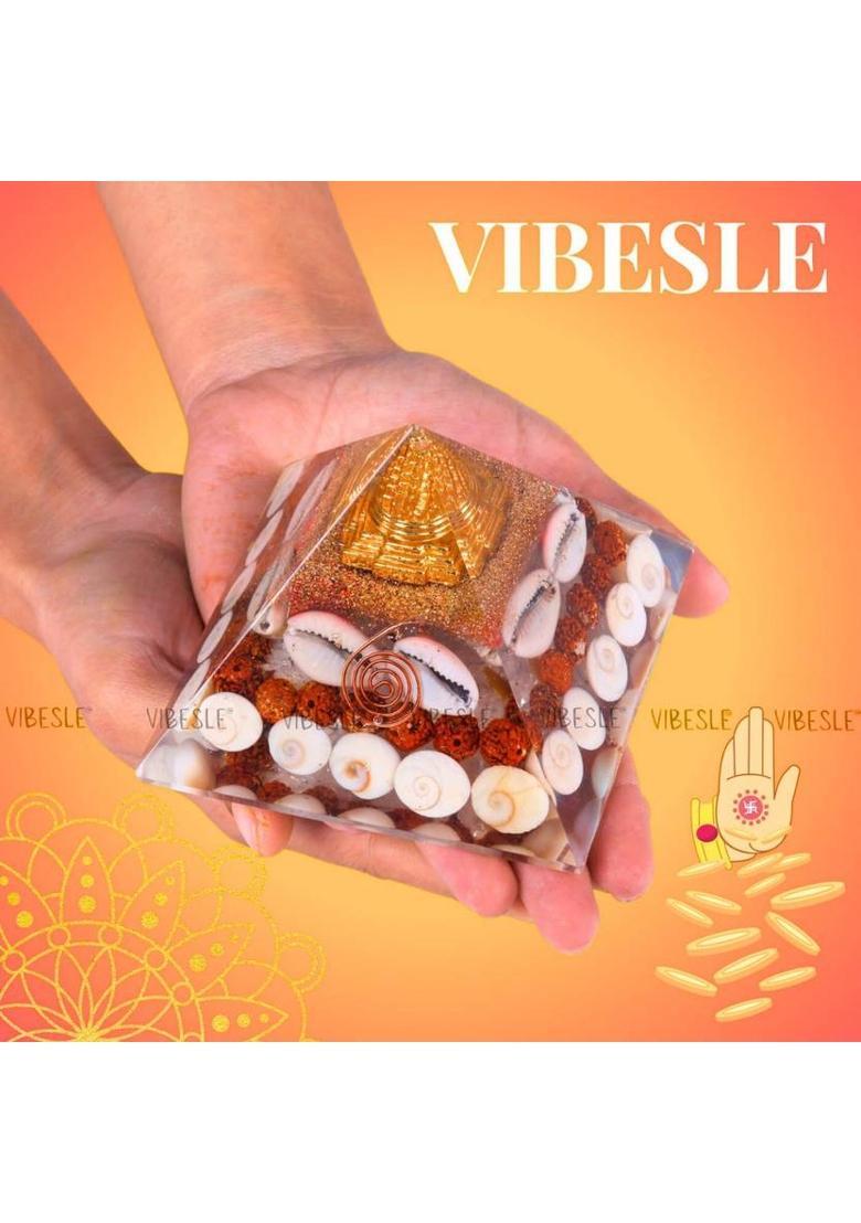 VIBESLE Original Dhan Laxmi Pyramid, Shree Yantra Wealth Money Magnet Lakshmi Pyramid Decorative Showpiece - 10 cm&nbsp;&nbsp;(Resin, Copper, Crystal, Multicolor) - Indya