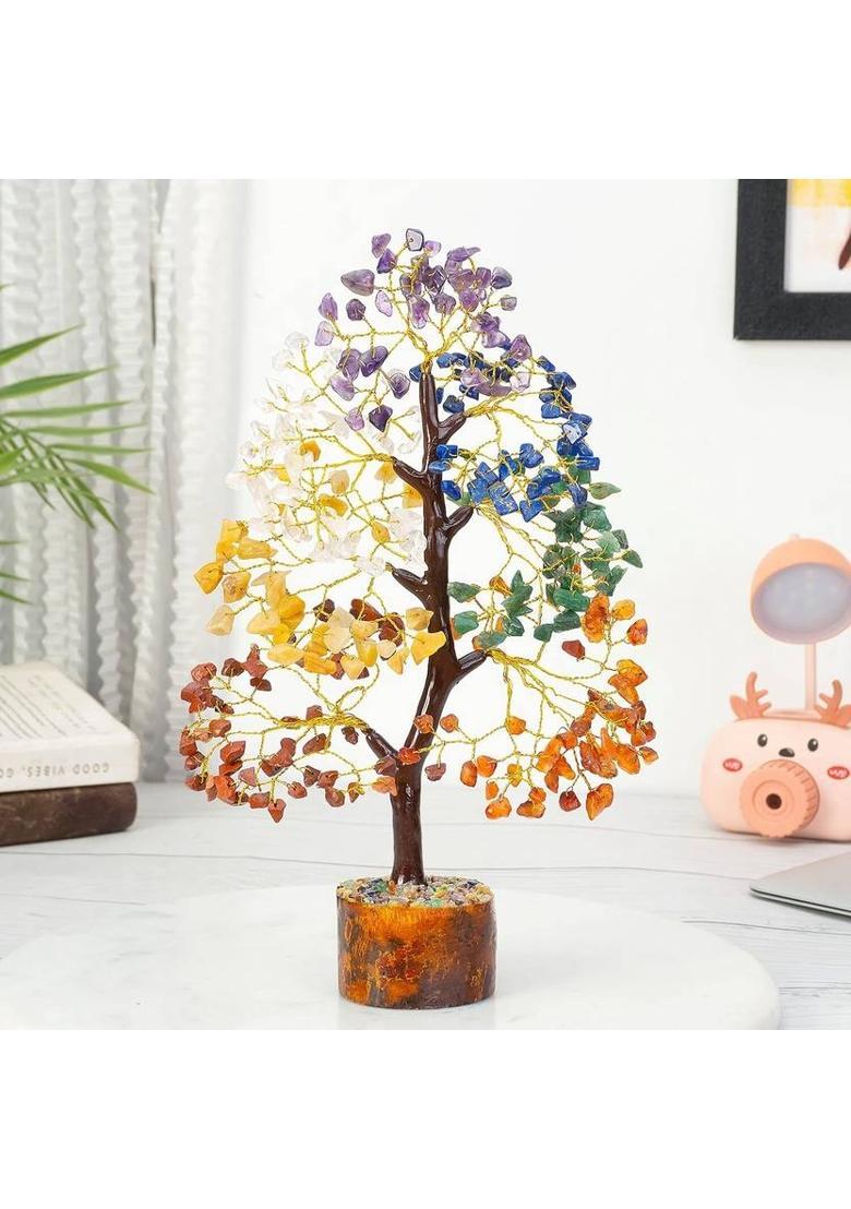 VIBESLE Seven Chakra Tree Tree of Life | Meditation | Spiritual Giftfor Home Decor Decorative Showpiece - 25 cm&nbsp;&nbsp;(Stone, Multicolor) - Indya