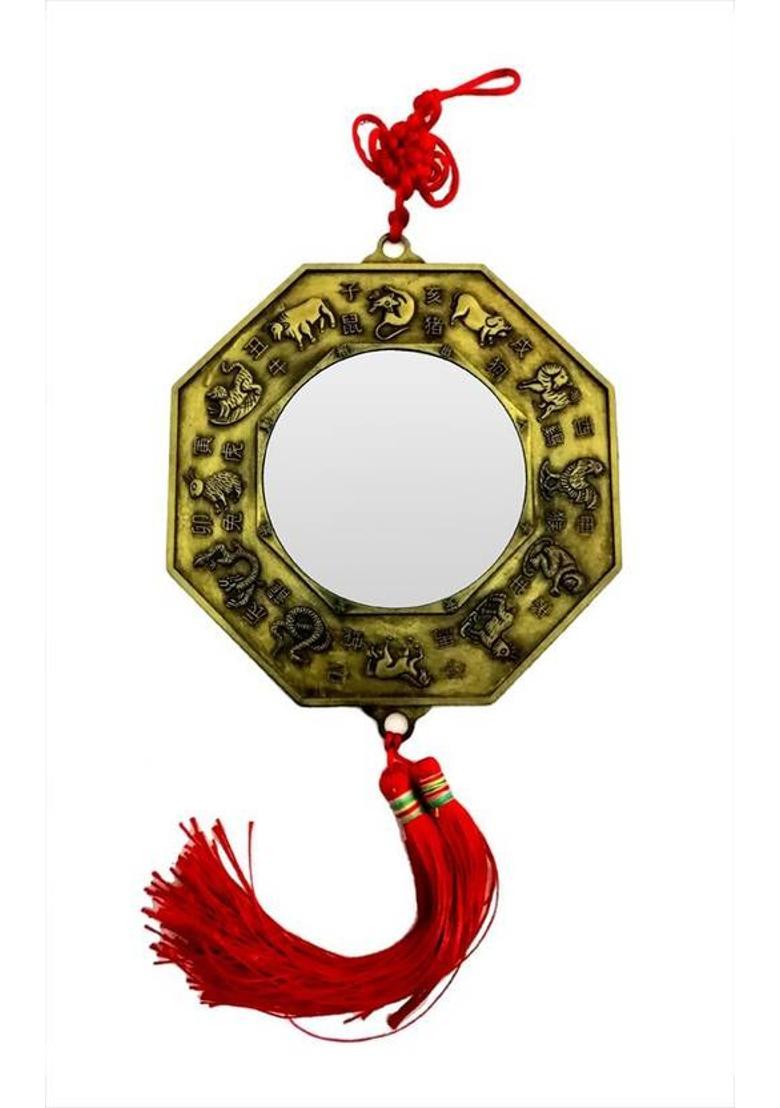 Feng Shui Art Vastu / Yin Yang Hanging with Mirror for Health and Prosperity Decorative Showpiece - 40 cm&nbsp;&nbsp;(Aluminium, Gold) - Indya