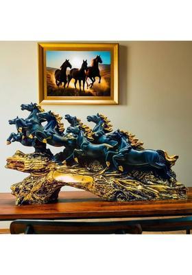 Rudransh Creations 7 Running Horse Statue for Living Room white Decorative Showpiece - 25 cm&nbsp;&nbsp;(Resin, Black)