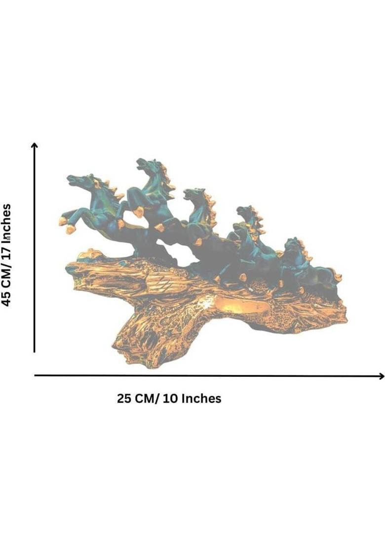 Rudransh Creations 7 Running Horse Statue for Living Room white Decorative Showpiece - 25 cm&nbsp;&nbsp;(Resin, Black) - Indya