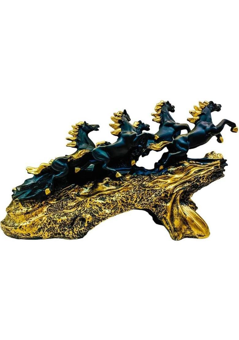 Rudransh Creations 7 Running Horse Statue for Living Room white Decorative Showpiece - 25 cm&nbsp;&nbsp;(Resin, Black) - Indya