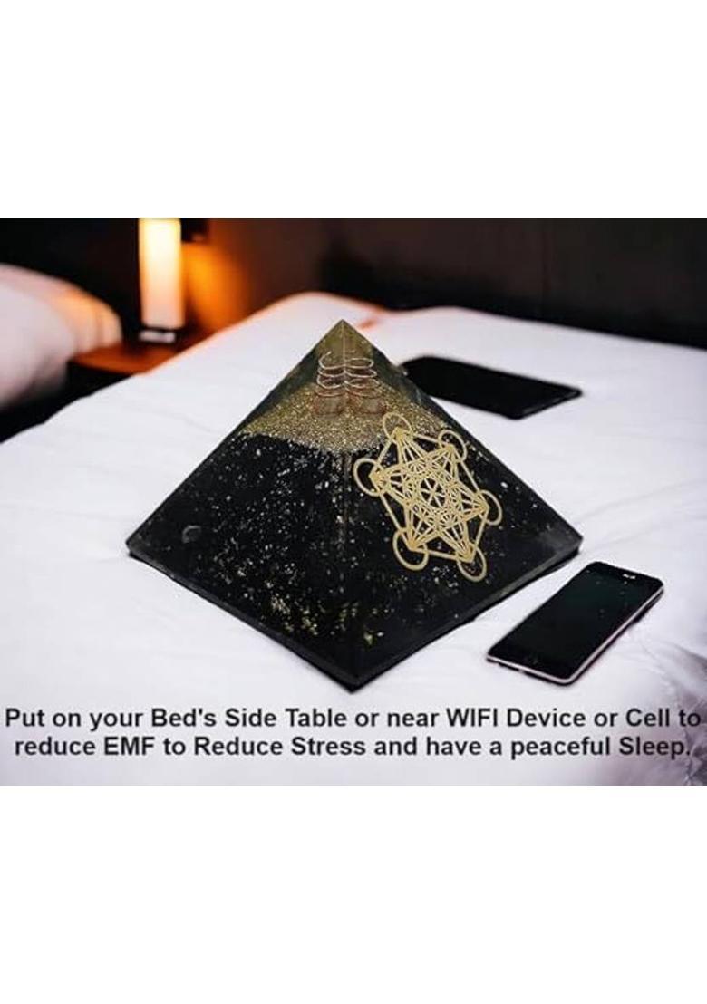 DIVINE CRYSTAL TREASURES Shungite Crystal Orgone Pyramid Decorative Showpiece - 6.5 cm&nbsp;&nbsp;(Stone, Multicolor) - Indya