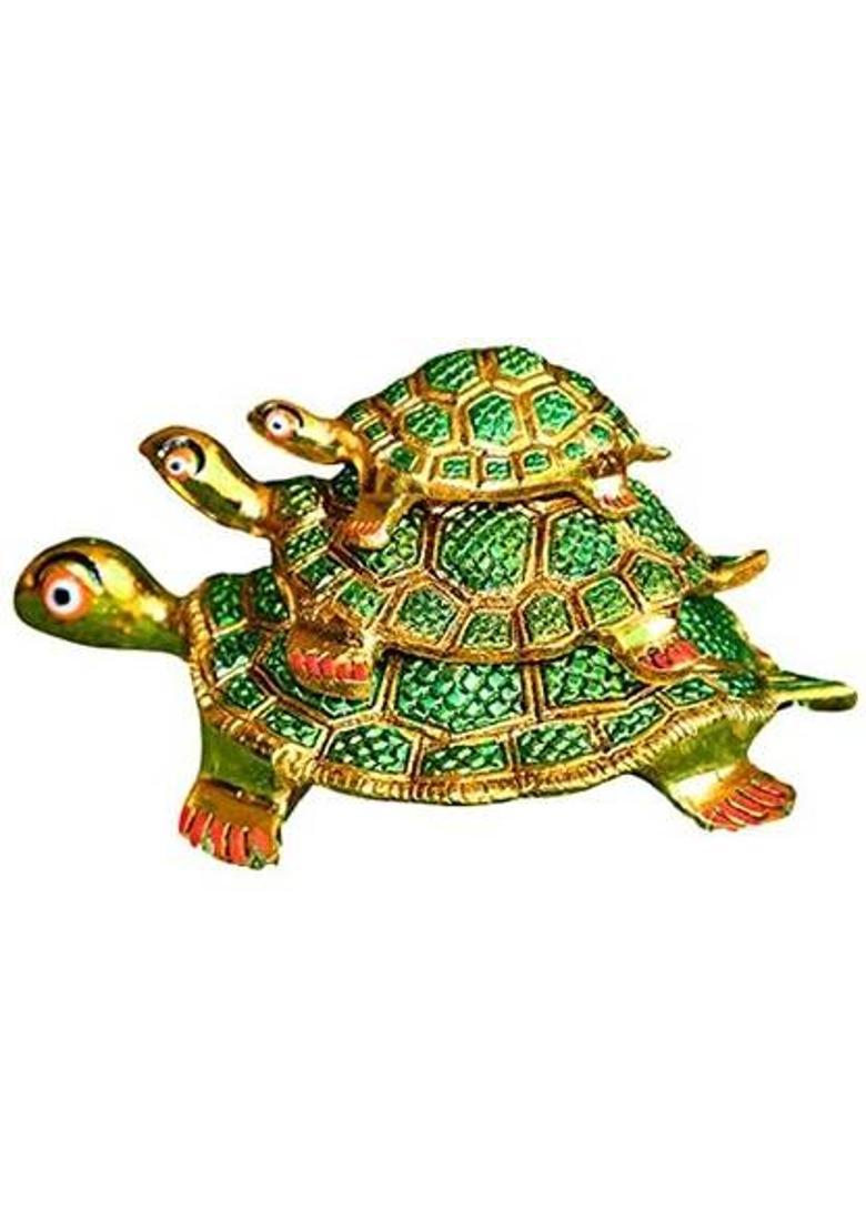 Dev Samagri Metal Handmade Green & Gold Turtle/Tortoise Feng Shui Showpiece (Green and Gold) Decorative Showpiece - 11 cm&nbsp;&nbsp;(Metal, Light Green) - Indya