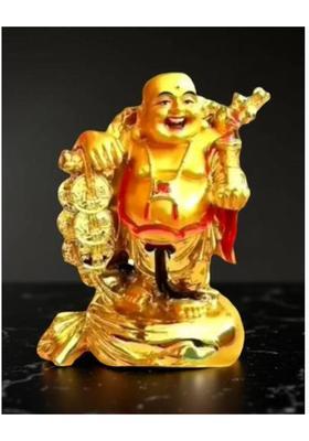 SHOW PIECE Shui Vastu Laughing Buddha Idol Good LuckBuddha Statue Decorative Showpiece - 7 cm&nbsp;&nbsp;(Metal, Gold)