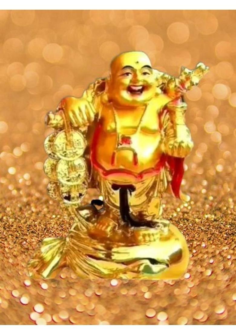 SHOW PIECE Shui Vastu Laughing Buddha Idol Good LuckBuddha Statue Decorative Showpiece - 7 cm&nbsp;&nbsp;(Metal, Gold) - Indya