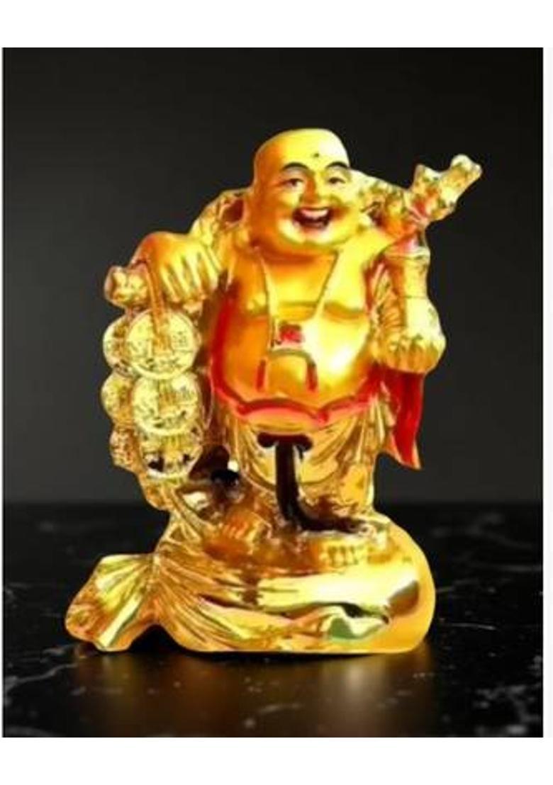 SHOW PIECE Shui Vastu Laughing Buddha Idol Good LuckBuddha Statue Decorative Showpiece - 7 cm&nbsp;&nbsp;(Metal, Gold) - Indya