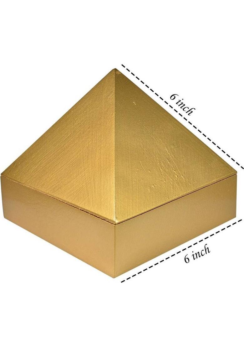 REIKI CRYSTAL PRODUCTS Wish Box Wooden Box Vastu Pyramid Vastu Remedy 6 Inch (15.2 cm) Decorative Showpiece - 18 cm&nbsp;&nbsp;(Wood, Gold) - Indya
