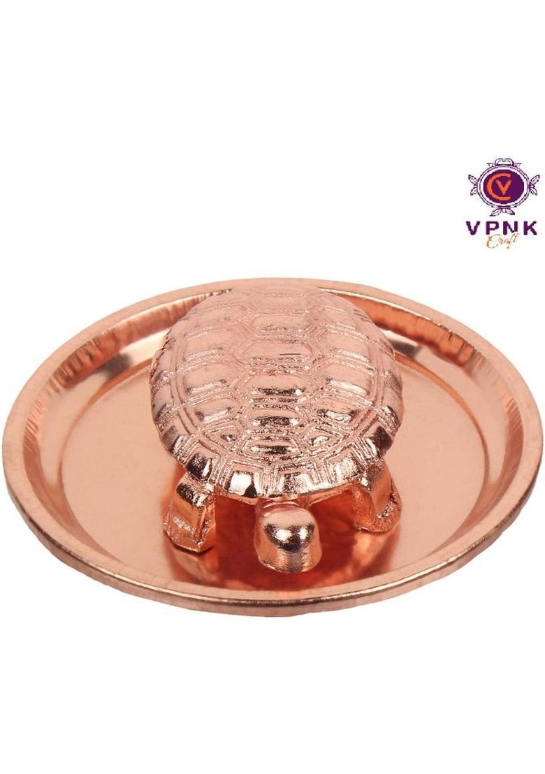 VPNK Feng Shui Turtle In Plate Protecting Home, Car and Office Protect from Negative Energy Decorative Showpiece - 2 cm&nbsp;&nbsp;(Brass, Copper) - Indya
