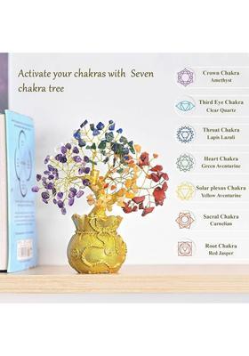 UNIQUESCRYSTAL Lucky Feng Shui 7 Chakra Tree with Golden Money Bag BASE Decorative Showpiece - 7 cm&nbsp;&nbsp;(Crystal, Multicolor)