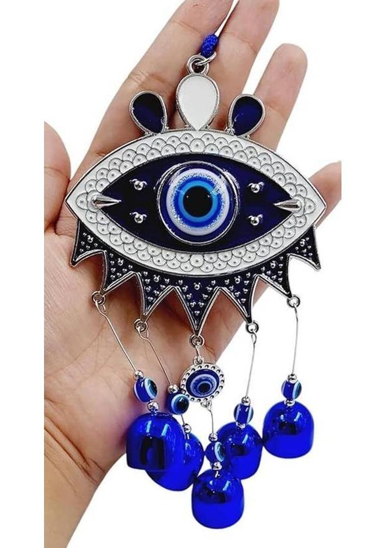 advik mart Evil Eye Wall Hanging With Bells For Good Luck Charm Home, Office & Car Decorative Showpiece - 26 cm&nbsp;&nbsp;(Aluminium, Blue) - Indya