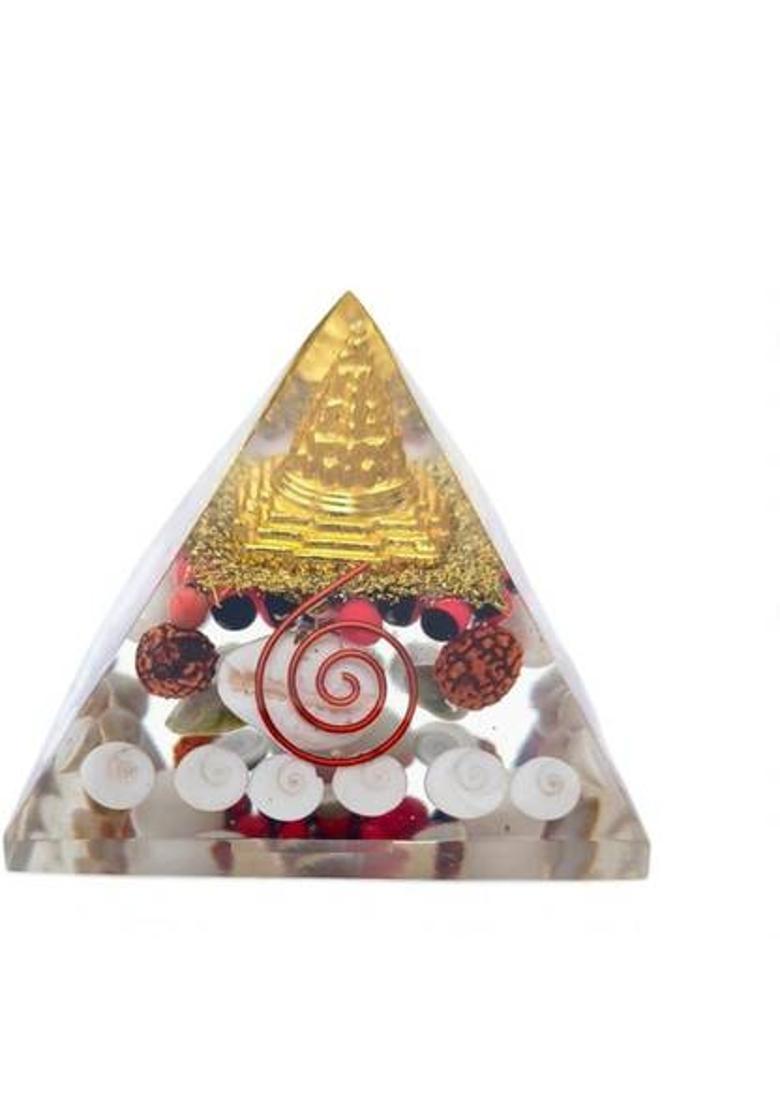 SWARACRYSTAL Dhanyog crystal orgonite Pyramid for prosperity and wealth Decorative Showpiece - 6 cm&nbsp;&nbsp;(Crystal, Multicolor) - Indya