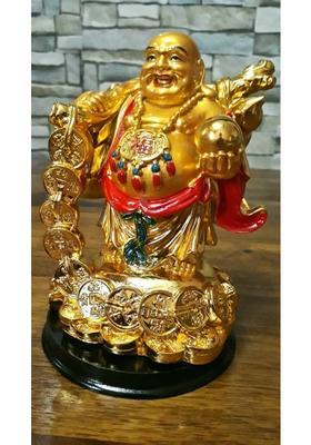 KHURSHID Feng Shui Golden Big Laughing Buddha Idol Lucky Man Statue For Office, Home Decorative Showpiece - 16 cm&nbsp;&nbsp;(Polyresin, Gold)