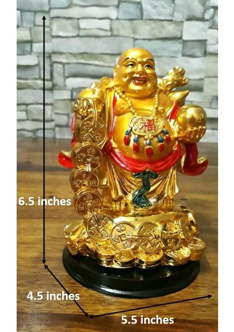 KHURSHID Feng Shui Golden Big Laughing Buddha Idol Lucky Man Statue For Office, Home Decorative Showpiece - 16 cm&nbsp;&nbsp;(Polyresin, Gold) - Indya